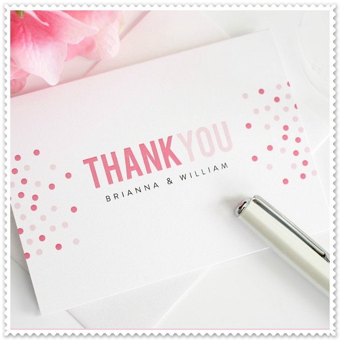 Modern pink thank you cards